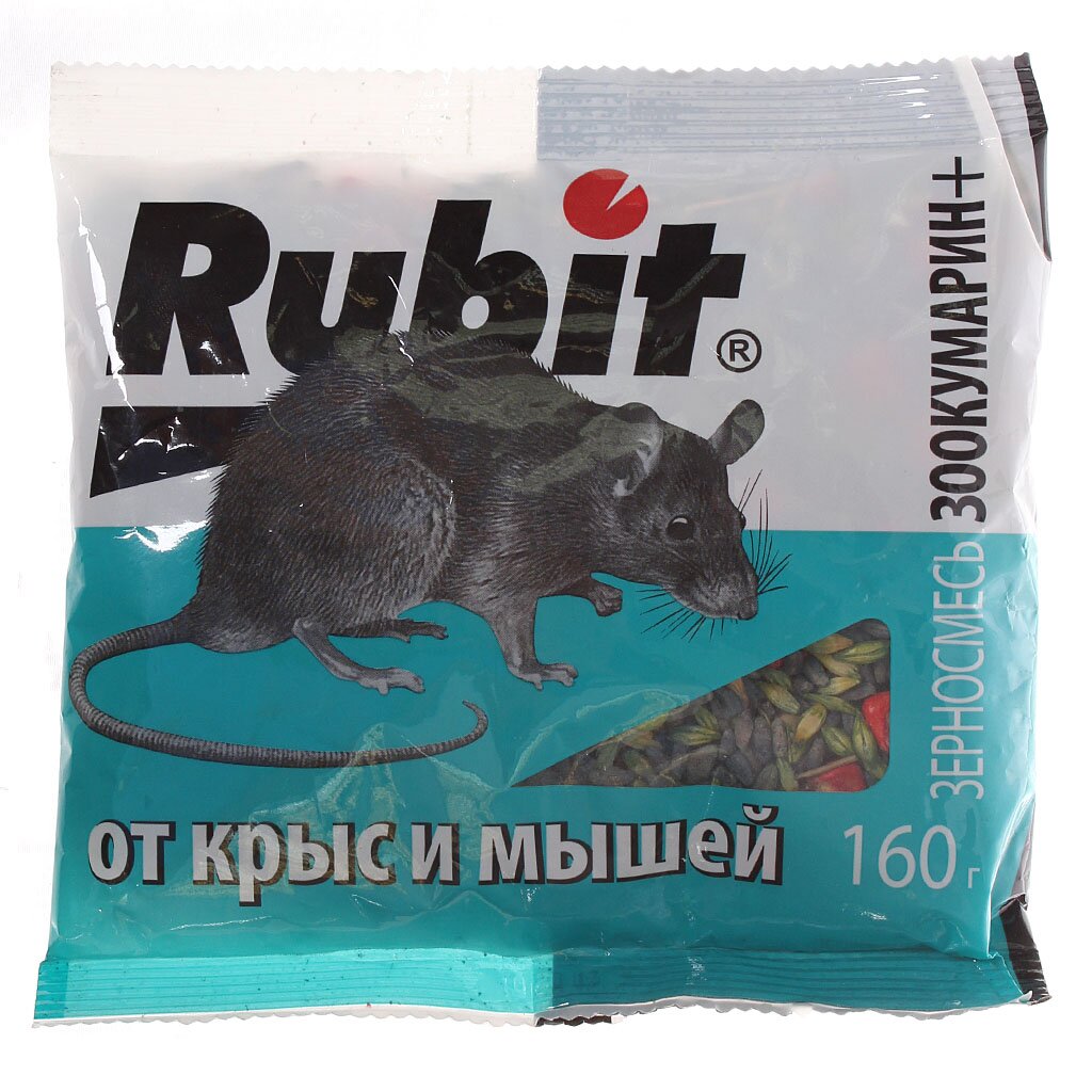 Родентицид Зоокумарин+, Rubit, от грызунов, зерновая смесь, 160 г зерно от грызунов rubit