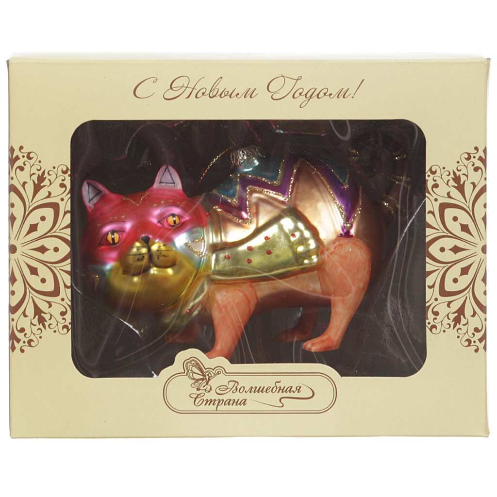 Елочное украшение Волшебная страна, Радостный кот, 12.5х6.2х8.4 см, стекло, 001528