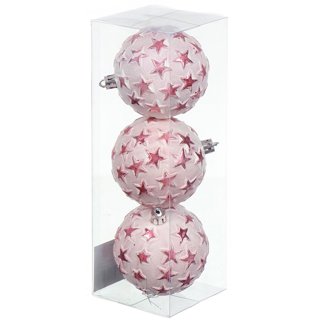 Елочный шар 3 шт, rose pink, 8 см, пластик, SYQB-0121119
