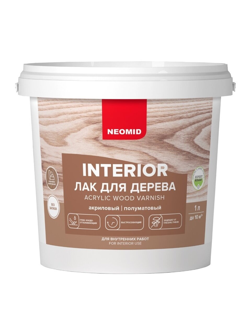 Лак Neomid, Interior, по дереву, полуматовый, акриловый, для внутренних работ, 1 л