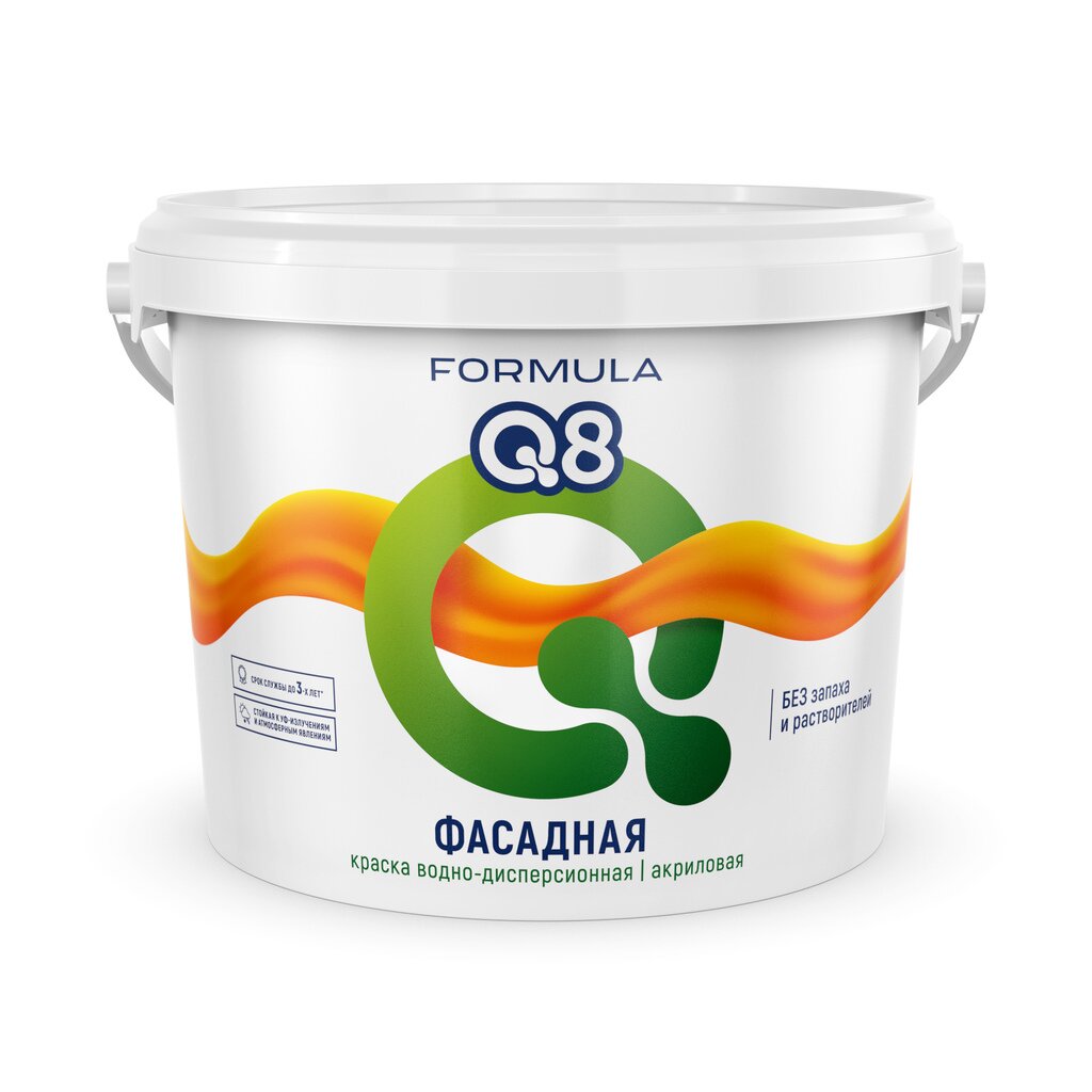 Краска водно-дисперсионная, Formula Q8, акриловая, фасадная, матовая, белая, 5 кг