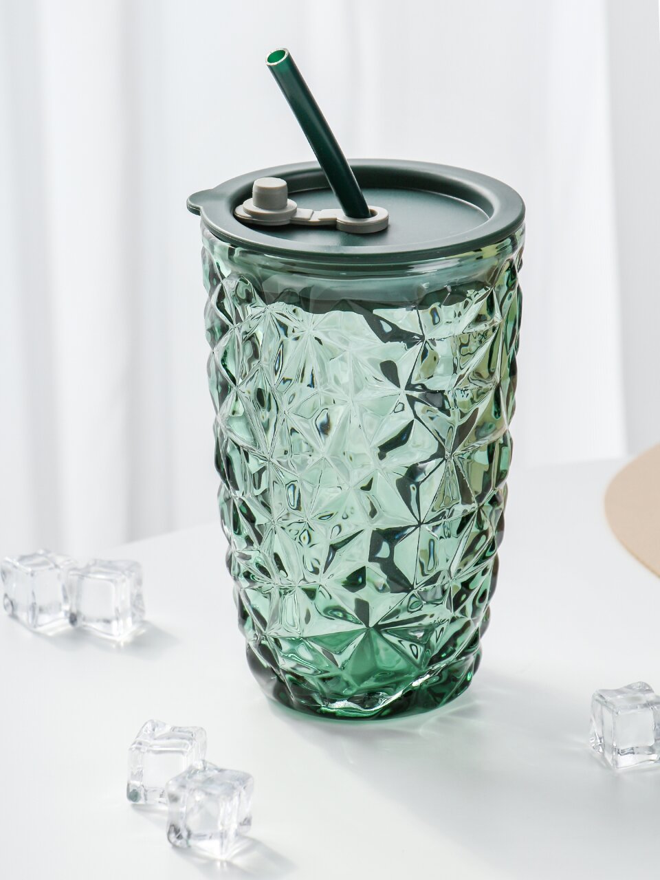 Стакан 400 мл, стекло, Лед, с трубочкой, B060527