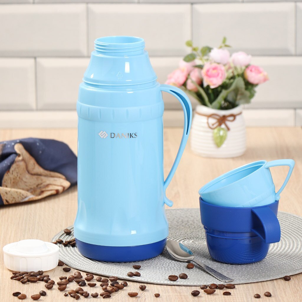Термос 1.8 л, узкая горловина, Daniks, колба стекло, голубой, 73T180-blue