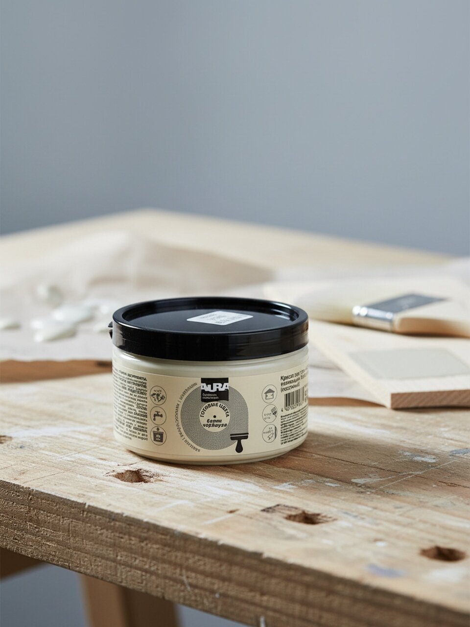 Краска водно-дисперсионная, Aura, акриловая, интерьерная, моющаяся, влагостойкая, матовая, белая черемуха, 0.4 кг