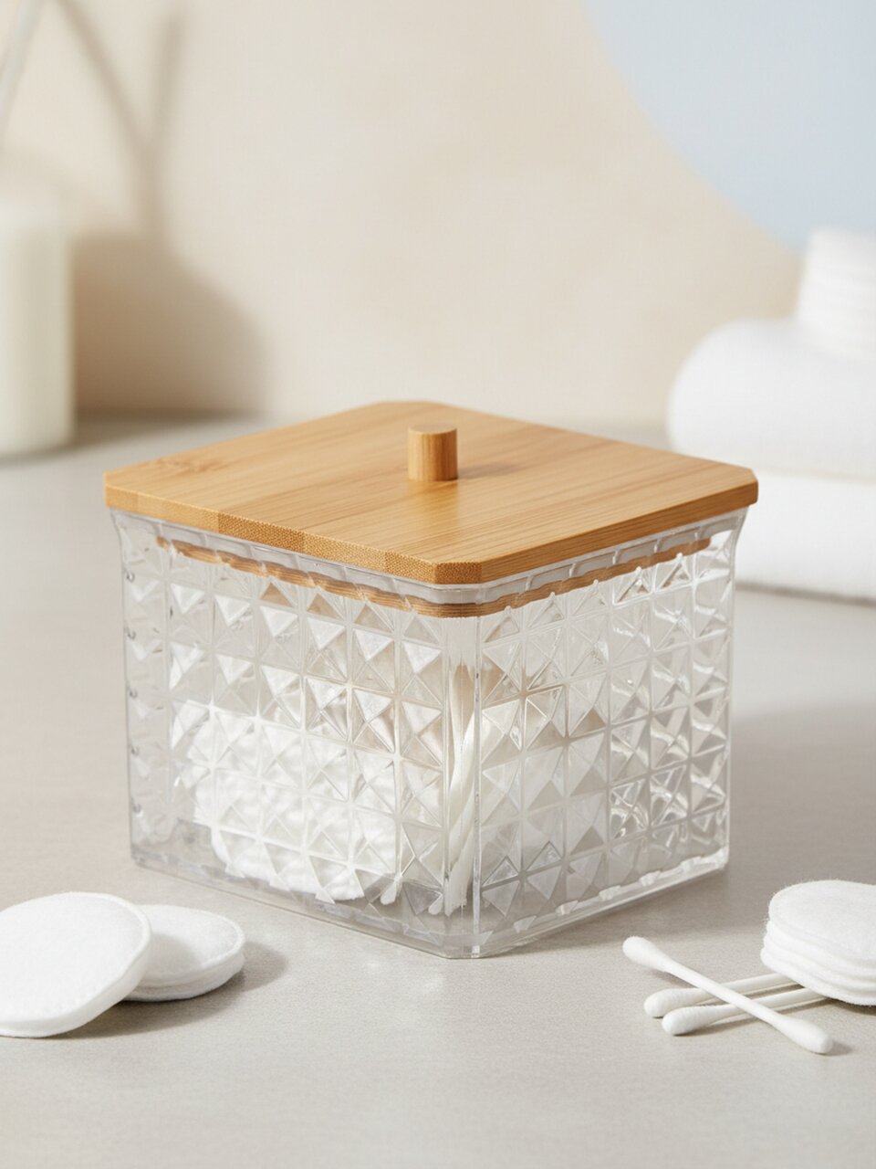 Контейнер для ватных дисков, квадратная, пластик, прозрачная, Y4-11324