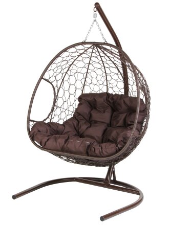 Подвесное кресло Кокон, 2-местное, 193х126х73 см, 160 кг, коричневое, ротанг, подушка коричневая, 11450205