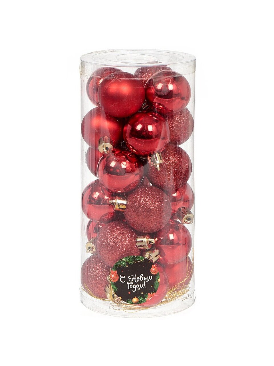 Елочный шар 24 шт, красный, 4 см, пластик, SYQD-0119148R