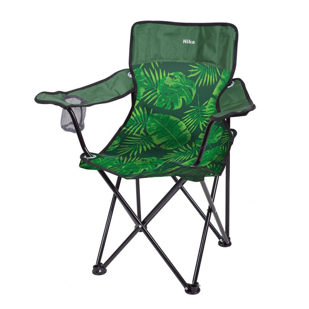 Стул-кресло 50х80х76 см, Премиум 5, зеленое, тропические листья, ткань водоотталкивающая, с сумкой-чехлом, 100 кг, Nika, ПСП5/2