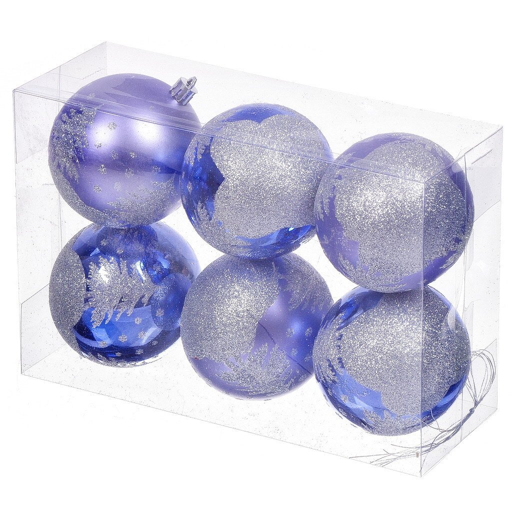 Елочный шар 6 шт, голубой, 8 см, пластик, SYKCQA-012065IB
