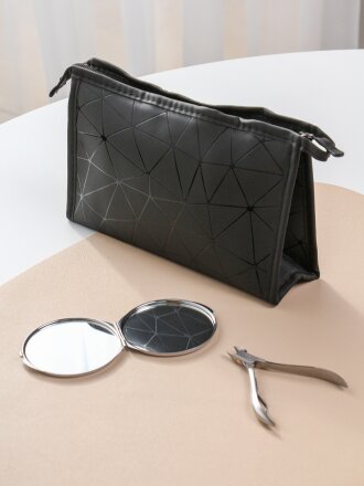 Косметичка 22х6.5х14 см, маленькая, черные ромбы, A080060, прямоугольная, застежка молния