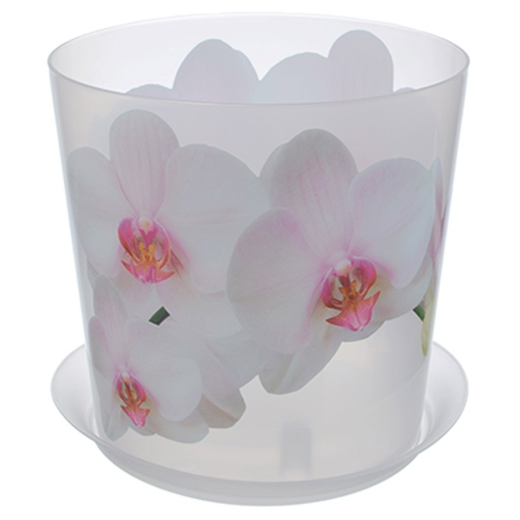 Горшок для цветов пластик, 2.4 л, 16х15.5 см, для орхидей, с подставкой, белый, Idea, Деко, М 3106