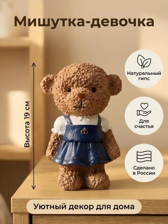 Фигурка декоративная гипс, Мишутка-девочка, 13х10.3х19 см, 10 0191 0001