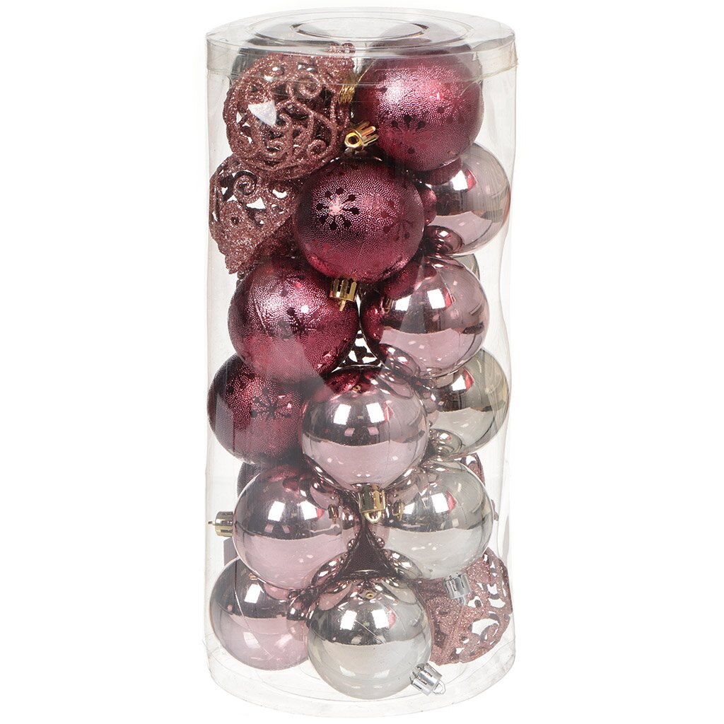 Елочный шар 24 шт, вино, шампань, розовое золото, 6 см, пластик, SYQB-0120374