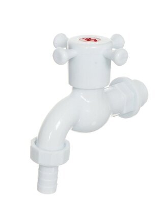 Кран водоразборный 1/2'', ш-ш, пластик, со штуцером, ручка-крест, DN 15, индивидуальная упаковка, ComfortFactor
