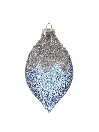 Елочное украшение Вретено Синий перламтур, синее, 8х15 см, стекло, XF24-SC032