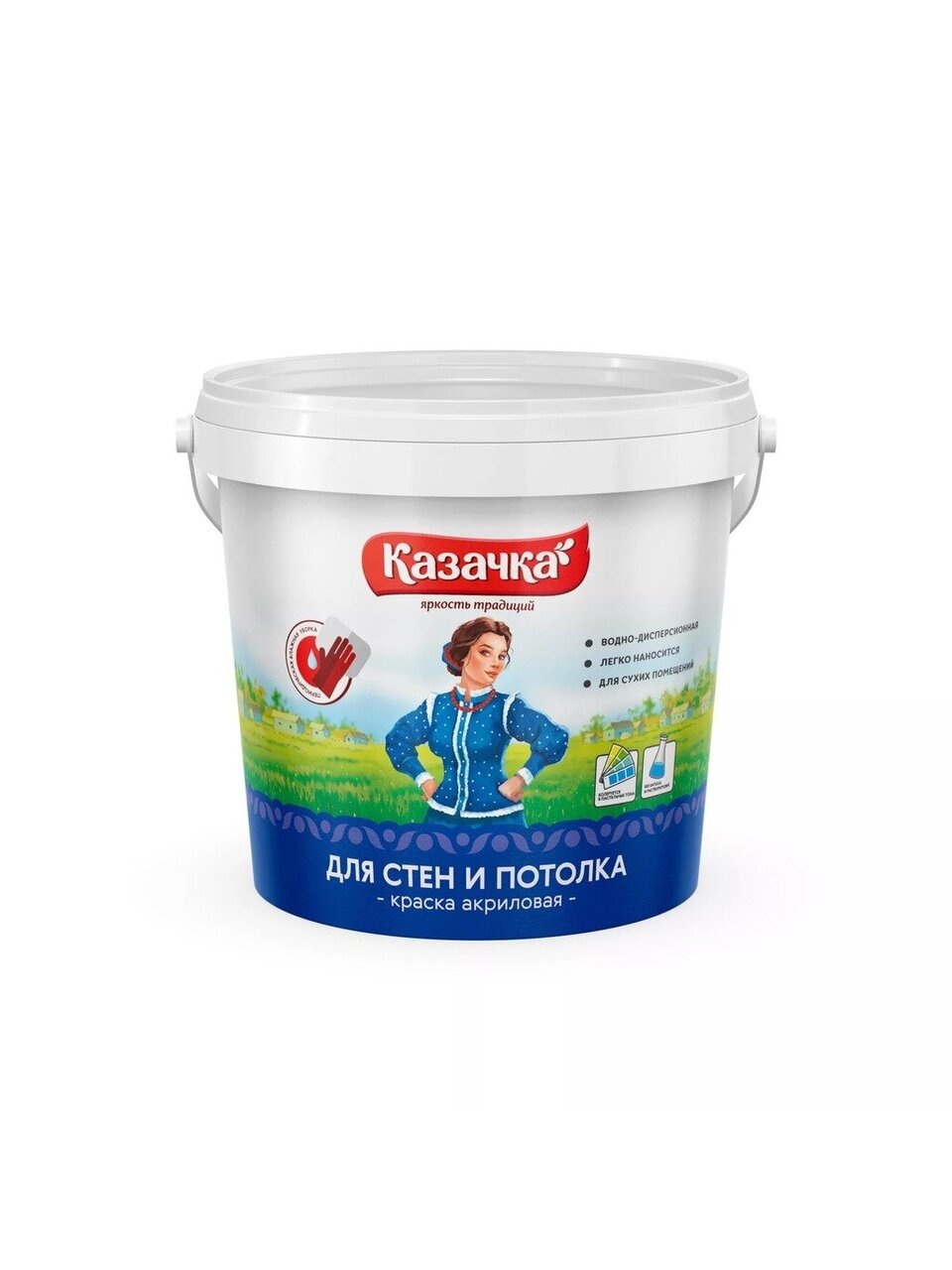 Краска водно-дисперсионная, Казачка, W-3, акриловая, интерьерная, матовая, 1.4 кг