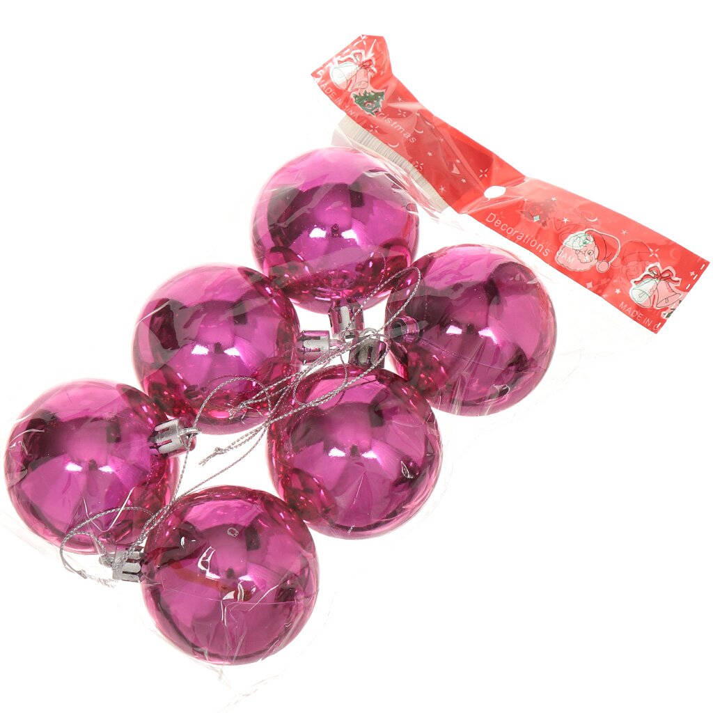 Елочный шар 6 шт, розовый, 6 см, пластик, SYCBF817-428 RS