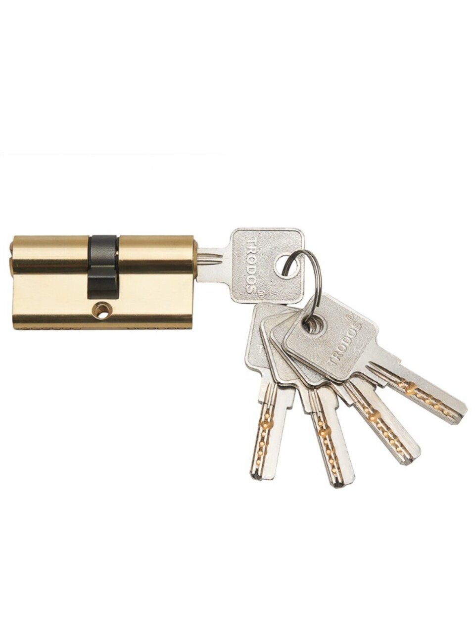 Личинка замка двери Trodos, ЦМП, 209218, 60 мм, золото, блистер, 5 ключей