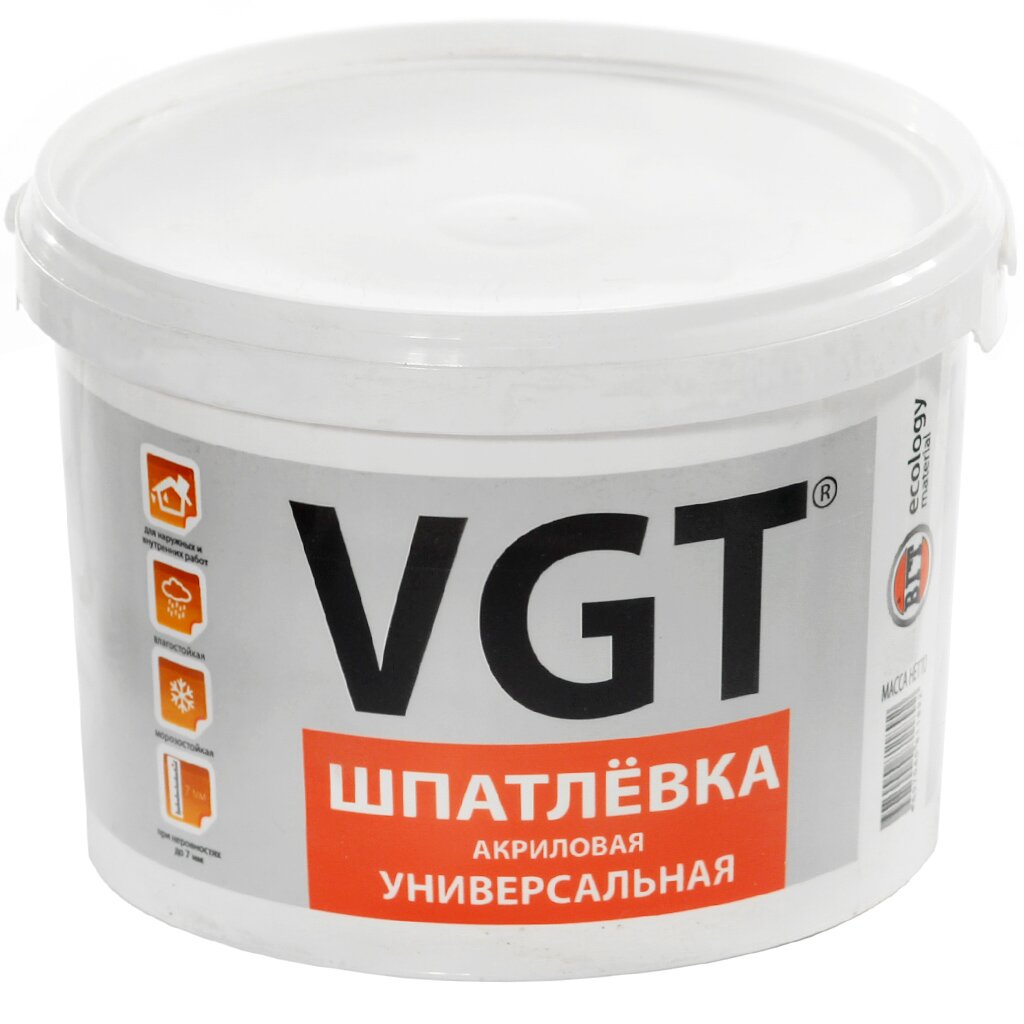 Шпатлевка VGT, акриловая, универсальная, 18 кг шпатлевка универсальная vgt retail полимерная 18 кг