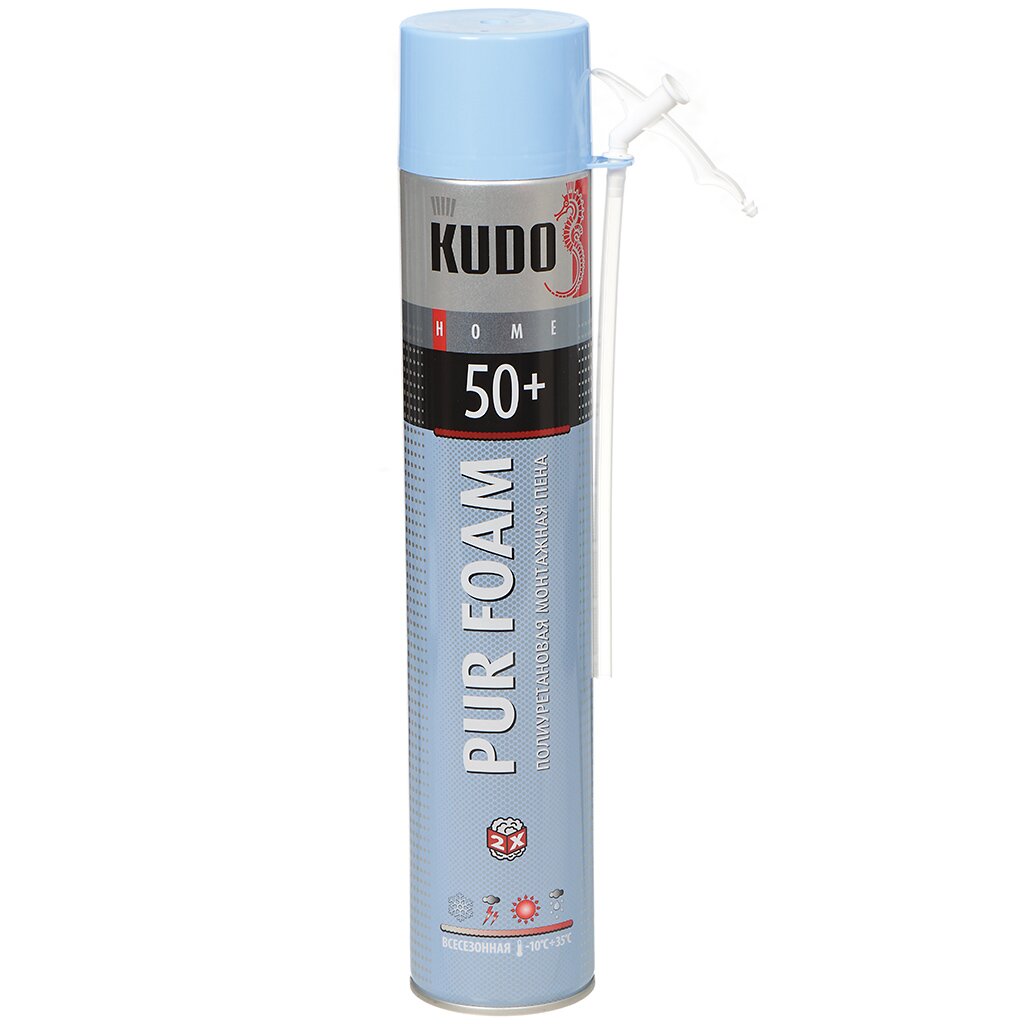 Пена монтажная KUDO, Home 50+, бытовая, 50 л, 1 л, всесезонная, KUPH10U50+ пена монтажная профессиональная kudo praktik 80 летняя 1000 мл