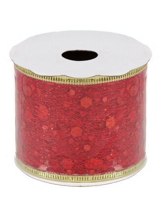 Лента декоративная полиэстер, 270х6.3 см, красный с золотом, Y4-4207