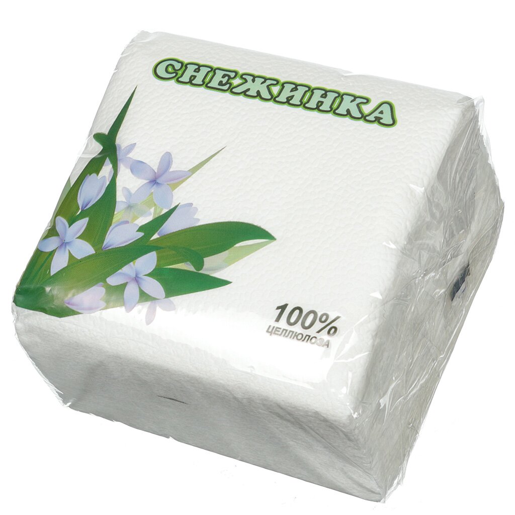 Салфетки бумажные Снежинка, 100 шт, 1 слой, 24х24 см, белые, С-С-1-100-ЦБ