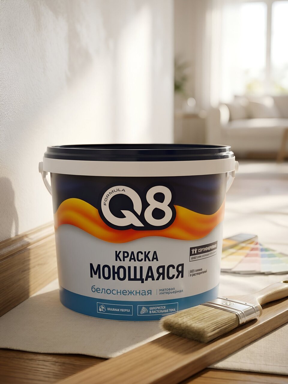 Краска водно-дисперсионная, Formula Q8, акриловая, универсальная, моющаяся, влагостойкая, матовая, белоснежная, 2.7 кг