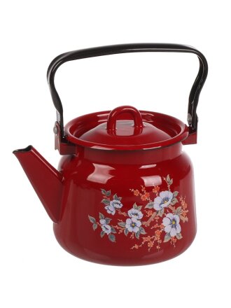 Чайник сталь, эмалированное покрытие, 2.3 л, черный рябчик, ручка металлическая, Сибирские товары, вишневый, С2714.ЯР