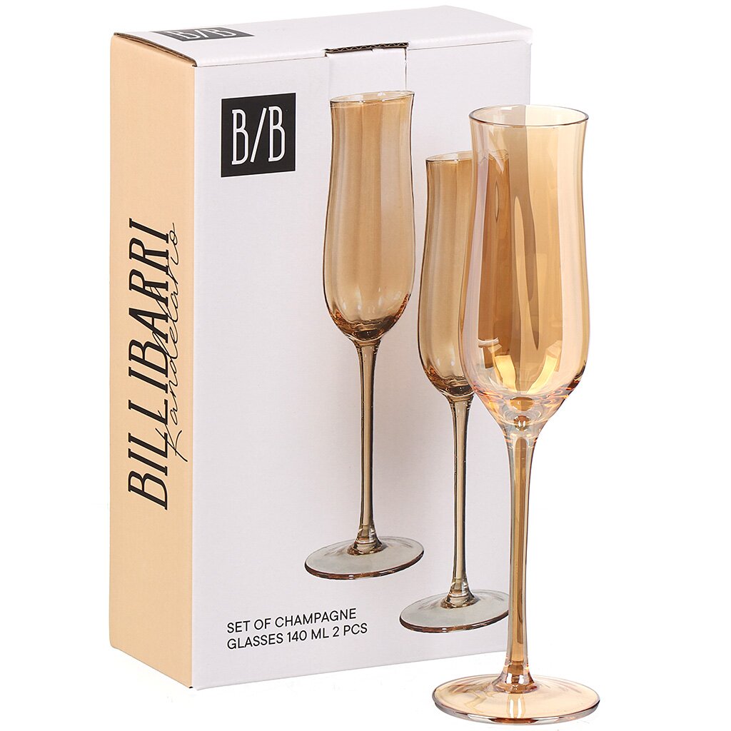 Бокал для шампанского, 140 мл, стекло, 2 шт, Billibarri, Kandelario, 900-126 бокалы для шампанского bormioli rocco