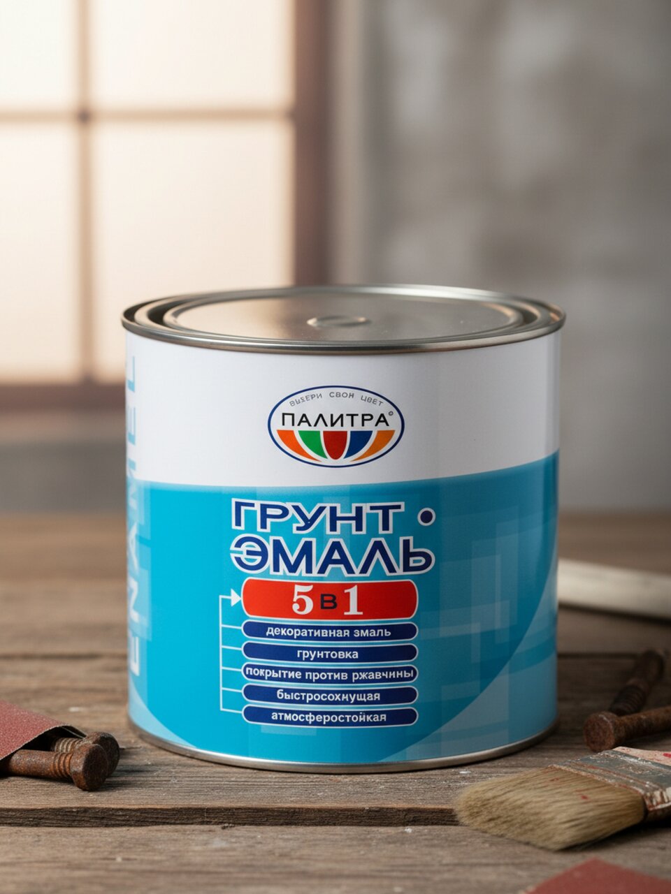Грунт-эмаль Палитра, по ржавчине, алкидная, красная, 1.9 кг