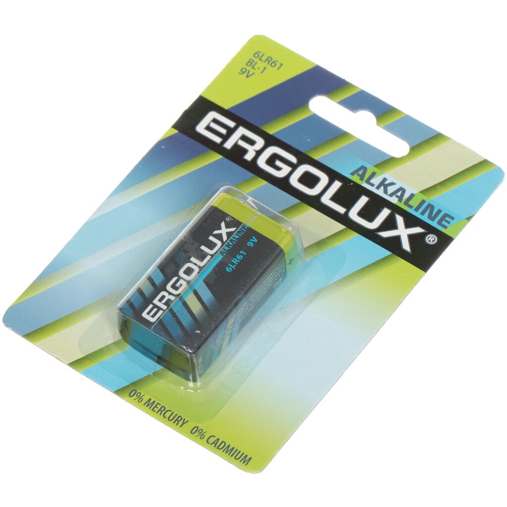 Батарейка Ergolux 9V 6LR61 Alkaline щелочная 9 В блистер 11753 140₽