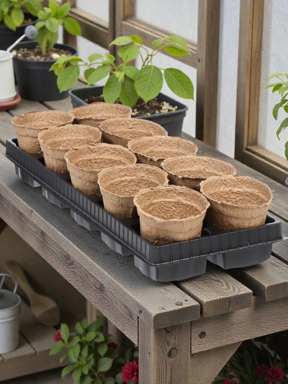 Набор для рассады 100 мм, 10 торфяных горшочков, с поддоном, ГазонCity