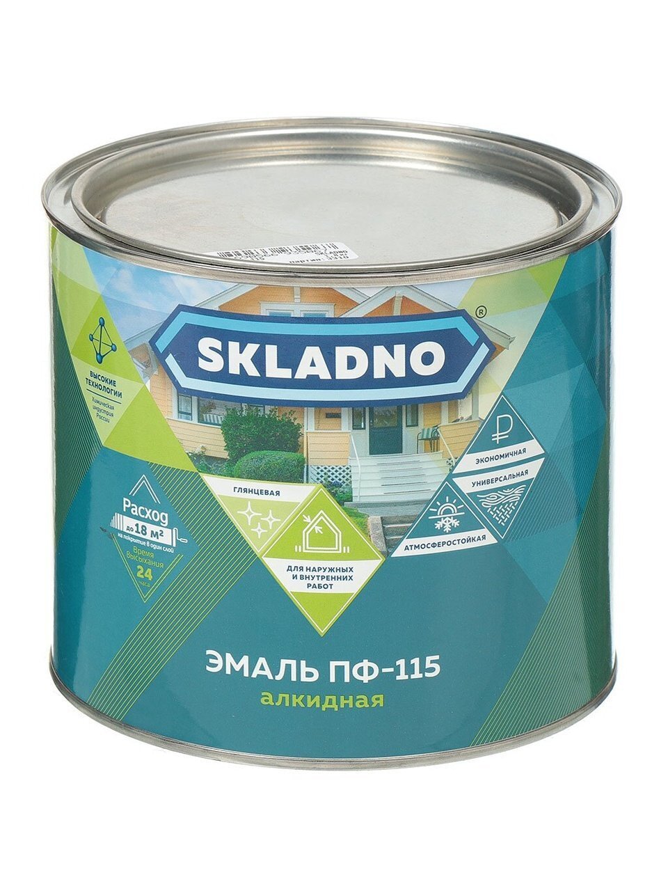 Эмаль Skladno, ПФ-115, алкидная, глянцевая, хаки, 1.8 кг