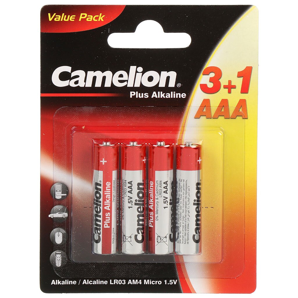 Батарейка Camelion, ААА (LR03-BP), Alkaline Plus, алкалиновая, 1.5 В, блистер, 4 шт, 3+1, 15544