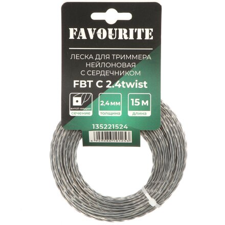 Леска для триммера 2.4 мм, 15 м, витой квадрат, Favourite, FBT C 2.4twist, с сердечником, нейлон