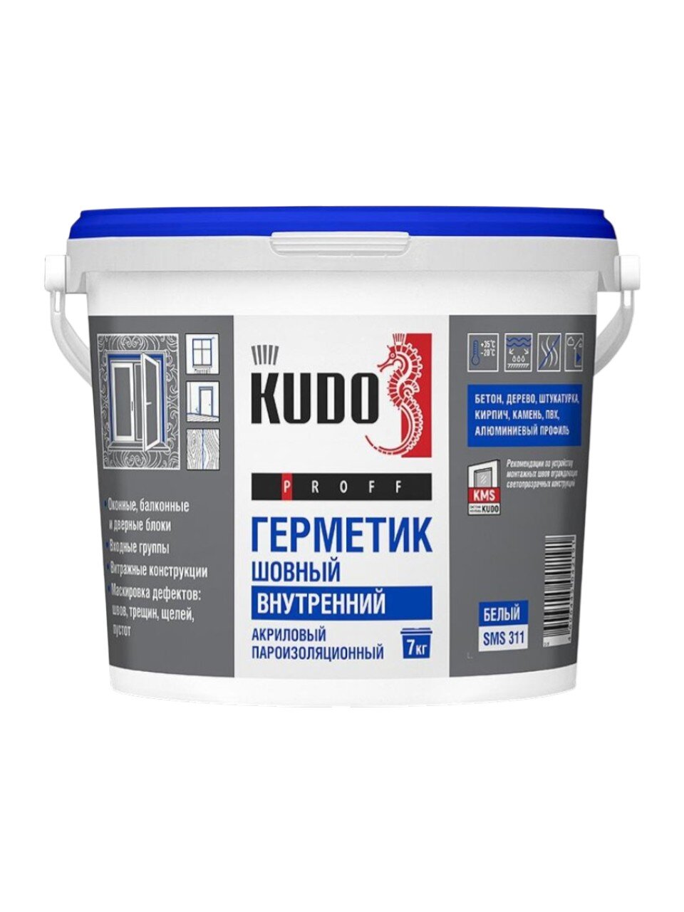Герметик акриловый, шовный, KUDO, Proff, SMS-311, 700 г, пароизоляционный, внутренний, белый