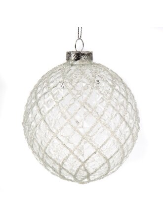 Елочный шар Серебристая сеть, прозрачный, 10 см, стекло, XF24-SC034