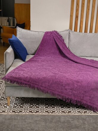Плед 1.5-спальный, 150х180 см, 100% хлопок, Barkas, Green Days, фиолетовый, AI-2209003