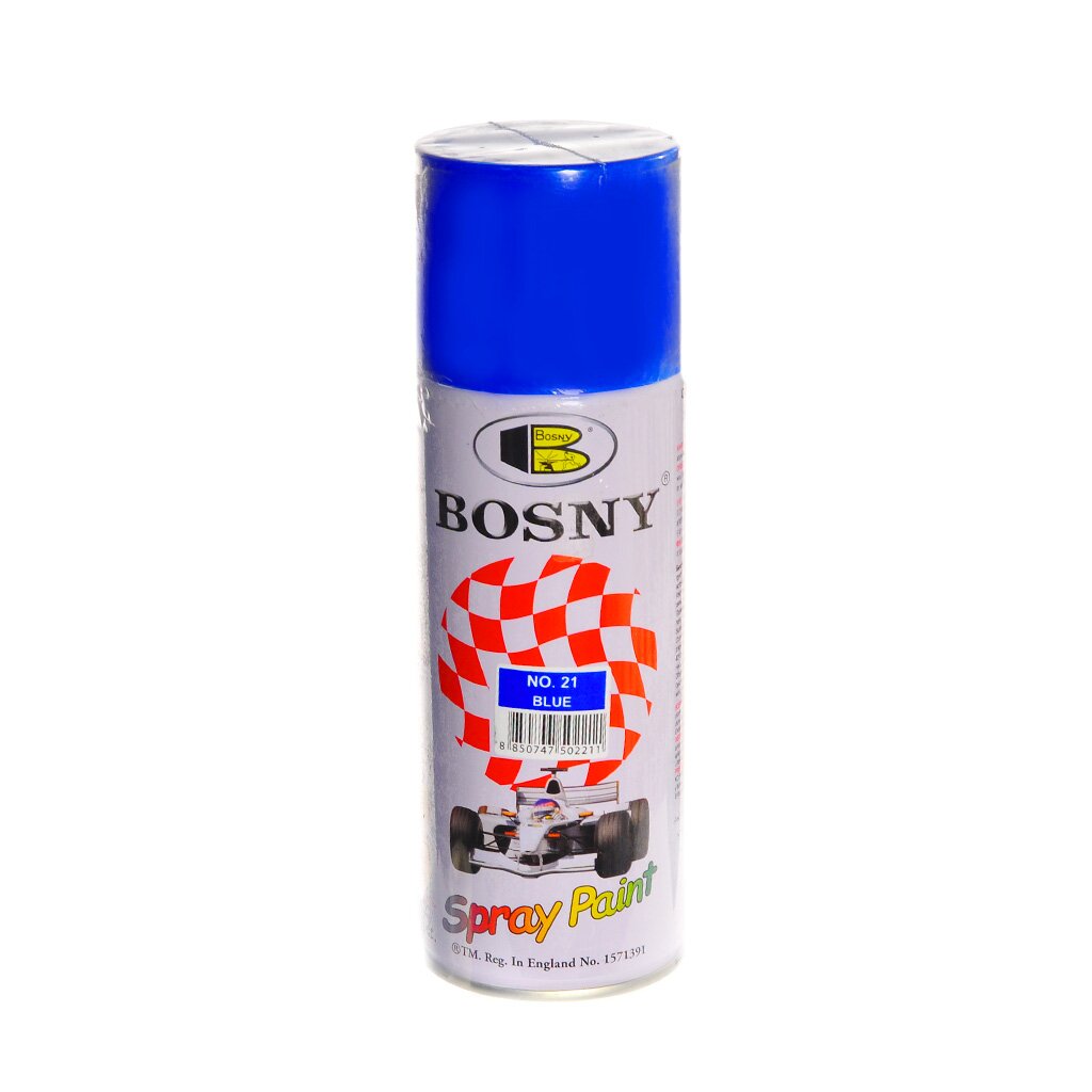 Краска аэрозольная, Bosny, №21, акрилово-эпоксидная, универсальная, глянцевая, синяя, 0.4 кг краска bosny