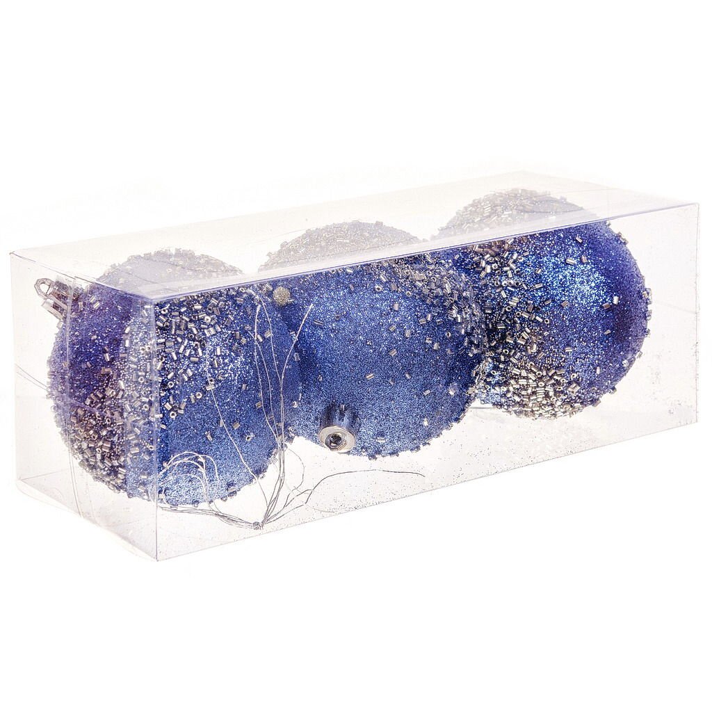 Елочный шар 3 шт, голубой, 8 см, пластик, SYQD-012034
