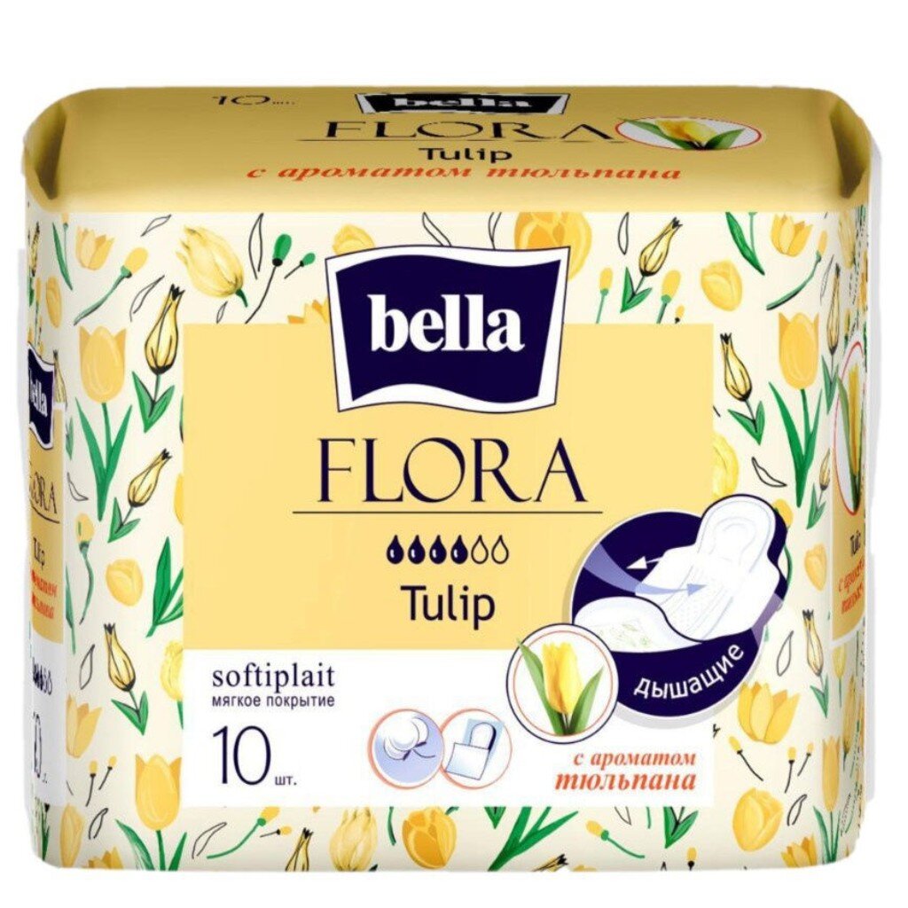 Прокладки женские Bella, Flora Tulip, 10 шт, с ароматом тюльпана, BE-012-RW10-097 прокладки женские bella green tea 10 шт с экстрактом зеленого чая be 012 rw10 098