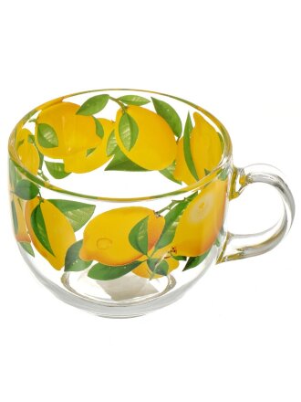 Бульонница стекло, 480 мл, с ручкой, Лимоны, Декостек, 2027-Д