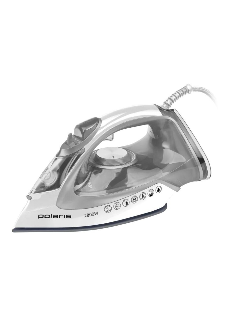 Утюг Polaris, PIR 2821AK, 2800 Вт, керамика, вертикальное отпаривание, противокапельная система, система самоочистки, защита от накипи, 3 м, серый