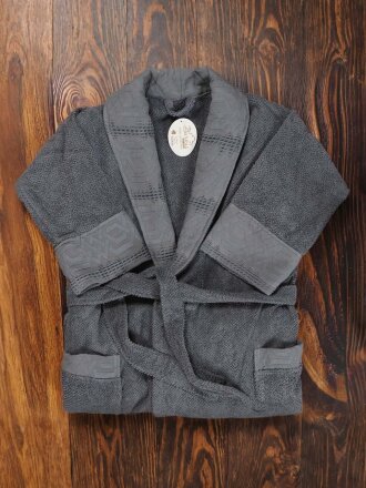 Халат мужской, махровый, 100% хлопок, серый, M-L, 46-48, Barkas, Aria, AI-1905029