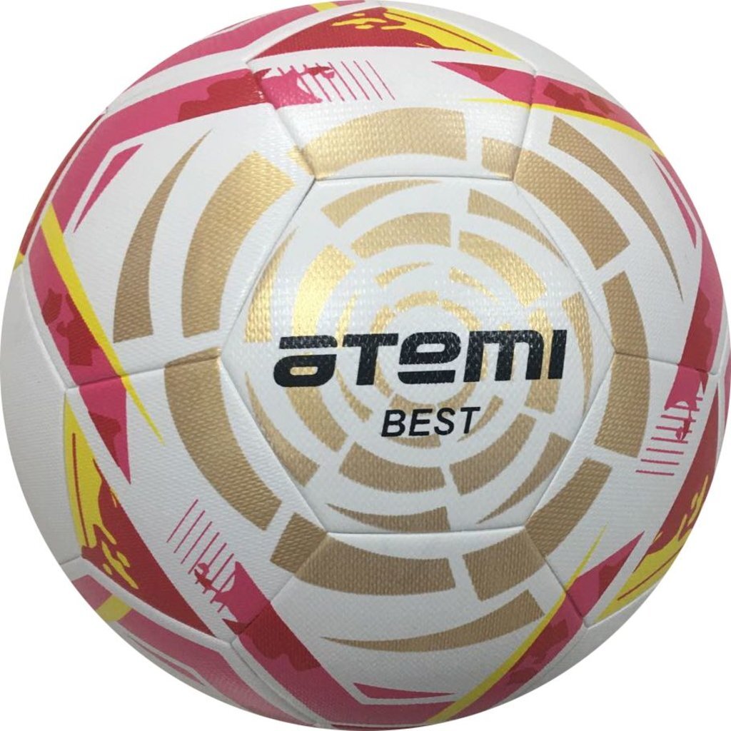 Мяч футбольный Atemi BEST. р.5,белый/золот/красн., латекс/ПУ, 32 п, круж 68-71, гибрид, 00-00004850