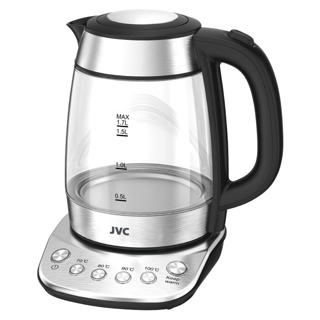 Чайник электрический JVC, JK-KE1825, серый, 1.7 л, 2200 Вт, скрытый нагревательный элемент, стекло фен vitek vt 8229 2200 вт серый