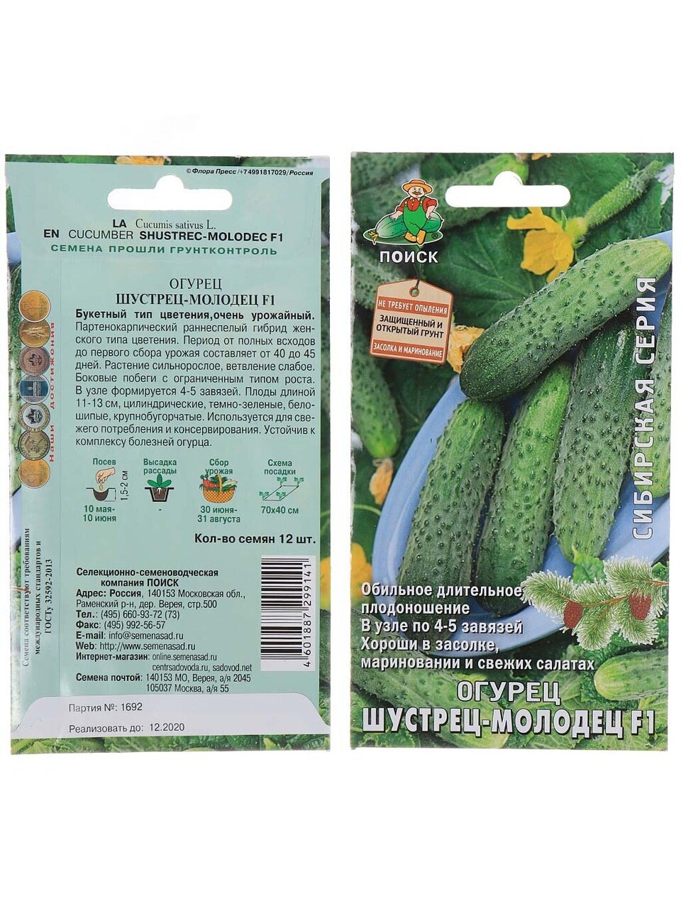 Семена Огурец, Шустрец-молодец F1, Сибирская, цветная упаковка, Поиск