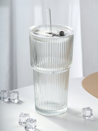 Стакан 600 мл, стекло, Шейк, с трубочкой, B060531