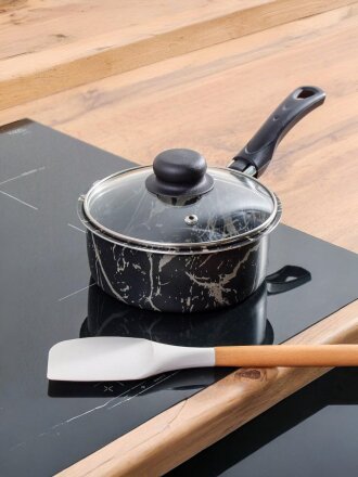 Ковш алюминий, антипригарное покрытие, 1 л, крышка стекло, бакелитовая ручка, Vari, Антрацит, ANT65116/11