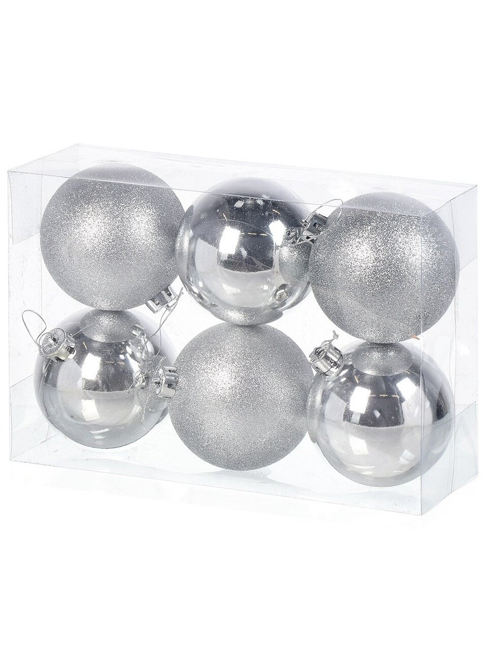 Набор елочных украшений 6 шт, серебро, 12 см, пластик, SYQA-012147